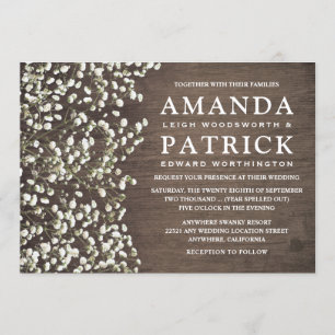Invitation Bébé's Breath Rustic Grange Wood Wedding Invitatio