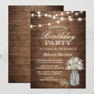Invitation Bébé's Breath Rustic String Lights Anniversaire