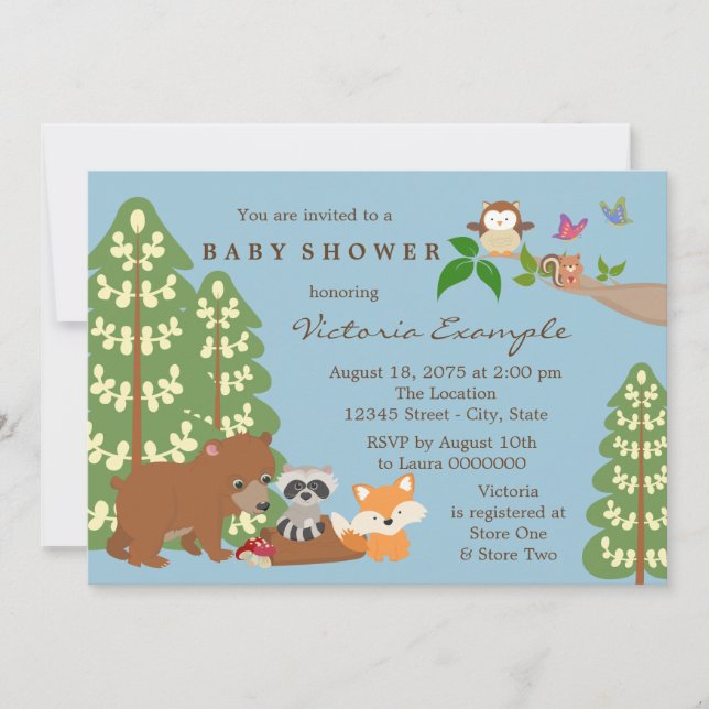 Invitation Bébés de forêt Baby shower des bois (Devant)