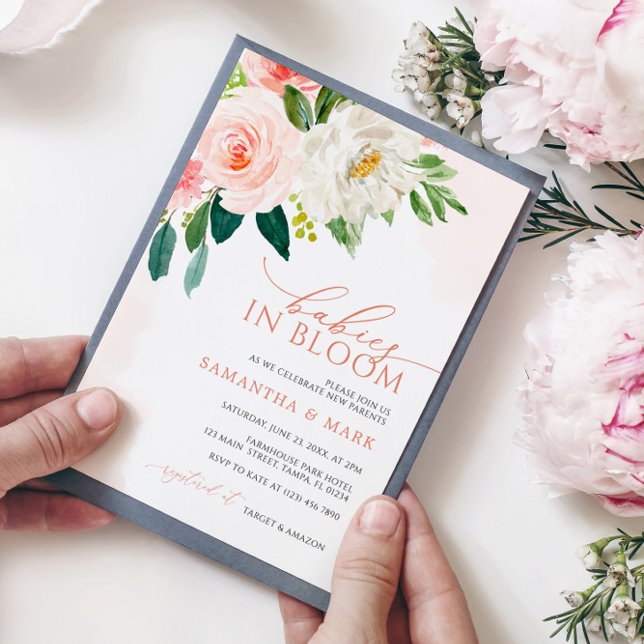 Invitation Bébés en Fleur Baby shower Jumeaux rose pâle (Créateur téléchargé)