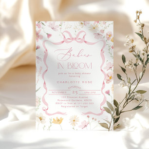 Invitation Bébés en fleur Pink Bow Twin girls baby shower