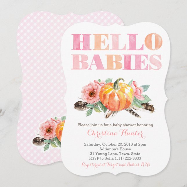 Invitation BÉBÉS Twin Baby Girls Douche ou Sip and See (Devant / Derrière)