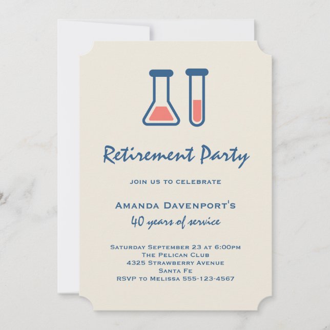 Invitation Bécher et tube de test science de la retraite à th (Devant)