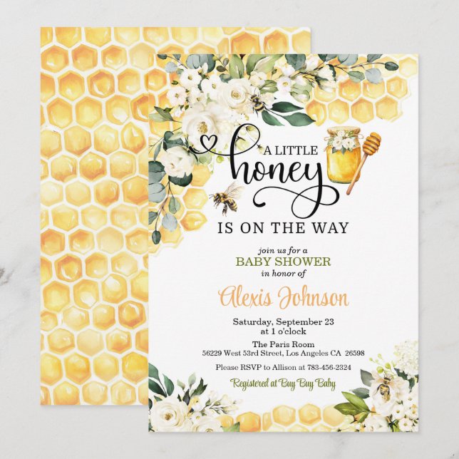 Invitation Bee A Little Honey est sur le Baby shower Way (Devant / Derrière)