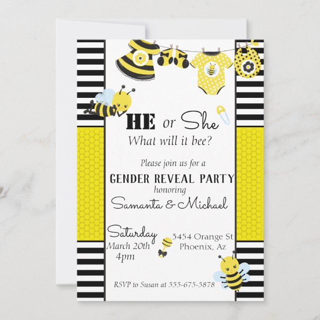 Invitation Bee Cute Honeycomb Genre Bébé Revey Party (Devant)