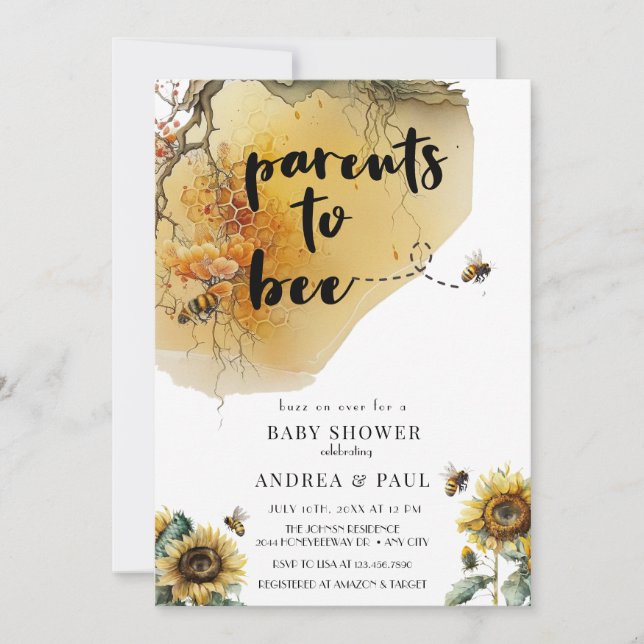 Invitation Bee de tournesol | Baby shower d'abeilles (Devant)