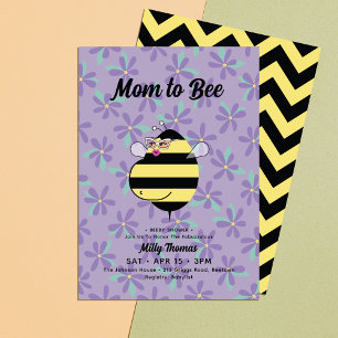 Invitation Bee enceinte avec lunettes Baby shower floral viol