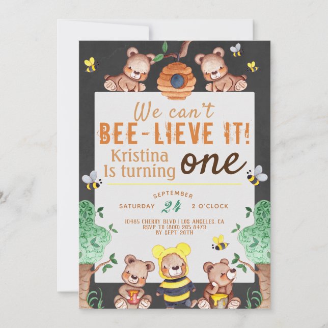 Invitation Bee lieve It Honey Bear Anniversaire (Devant)