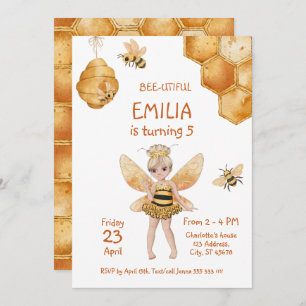 Invitation Bee Utiful Girly Honey Bee 5e fête d'anniversaire