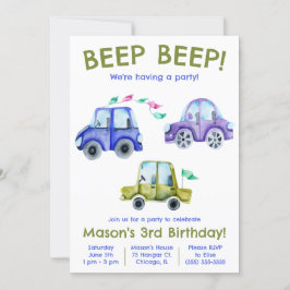 Invitation Beep Beep ! Voiture aquarelle, Anniversaire du véh