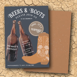 Invitation Beers Boots Cowboy Adult Birthday Surprise Party