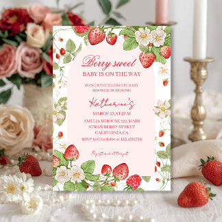 Invitation Beery sweet strawberries floral pink baby shower