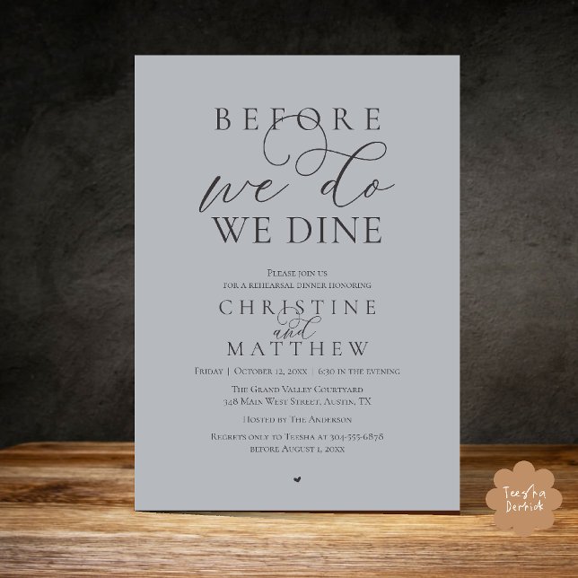 Invitation Before we do, we dine, Classy Rehearsal Dinner (Before we do, we dine, Classy Rehearsal Dinner Invitation card in Chill Charcoal Grey)