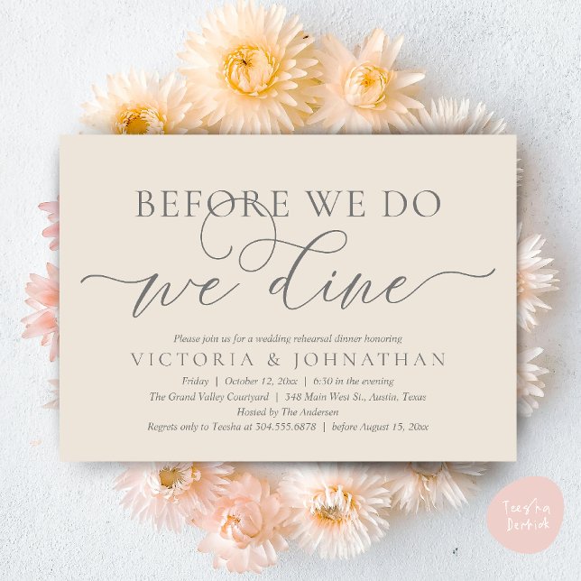 Invitation Before We Do, We Dine, Wedding Rehearsal Dinner (Before We Do, We Dine,  Wedding Rehearsal Dinner Party Classy Romantic Invites Card PDF Cream Grey)