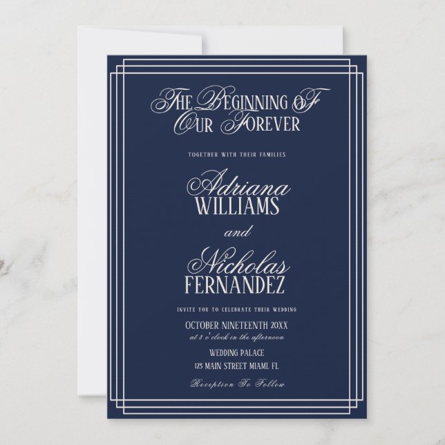 Invitation Beginning Of Our Forever Timeless Navy Wedding (Devant)
