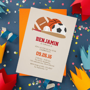 Invitation Beige All Star Sports Anniversaire