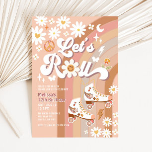 Invitation Beige ANNIVERSAIRE TOUS ÂGES Let's Roll Rétro Groo