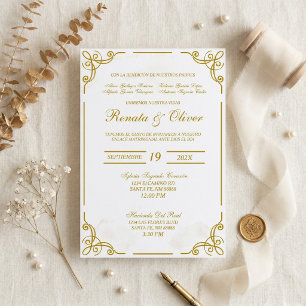 Invitation Beige avec calligraphie de cadre mariage espagnol