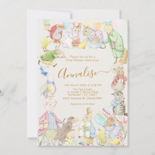 Invitation Beige Beatrix Potter Pierre le Baby shower Rabbit