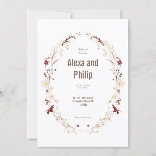 Invitation Beige blanc élégant Mariage de automne