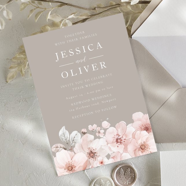 Invitation Beige & Blush Floral Beau Designer Mariage (Créateur téléchargé)