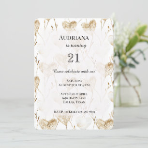 Invitation Beige Crème Marron Blanc Cœurs Bohème Anniversaire