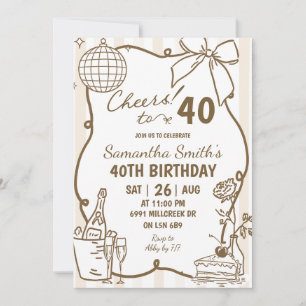 Invitation Beige Doodle Manuscrit Champagne Félicitations Ann