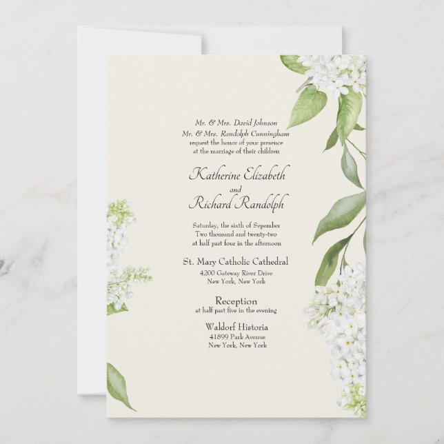 Invitation Beige Elegant Blanc Hydrangea Mariage (Devant)