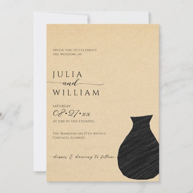 Invitation Beige et noir esthétique | MARIAGE (Devant)