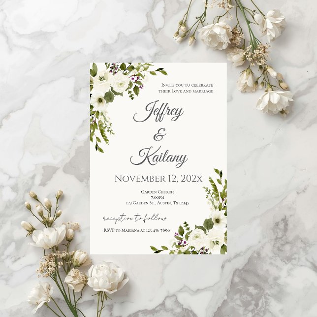 Invitation Beige Flowers Wedding (Créateur téléchargé)