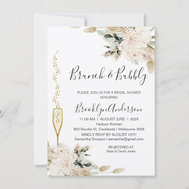 Invitation Beige Green Boho Brunch Fête des mariées Champagne (Devant)