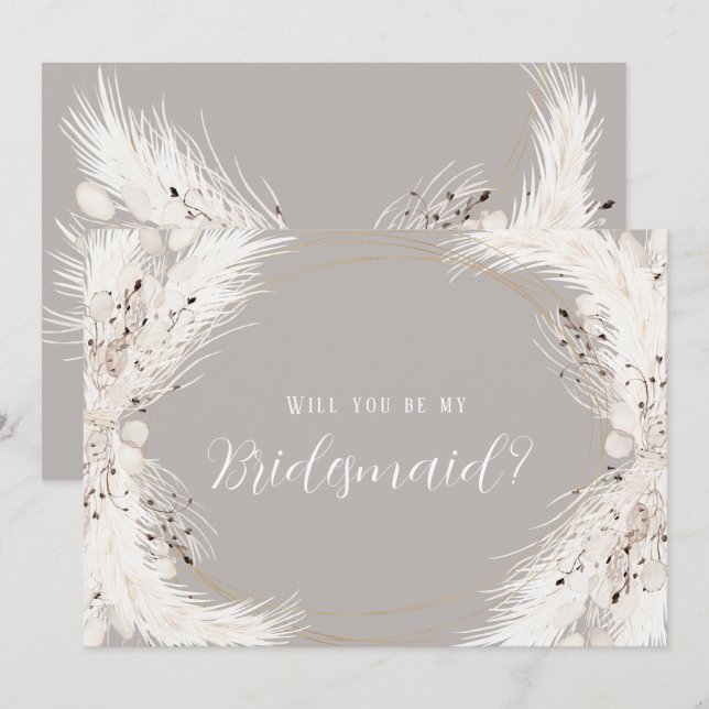 Invitation Beige Grey Blanc Floral Serez-Vous Ma Femme D'Accu (Devant / Derrière)