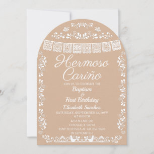 Invitation Beige Hermoso Cariño Baptême et Premier Anniversai
