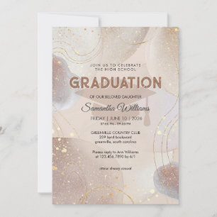 Invitation Beige Marron et Rose Or Pailleté Diplômé