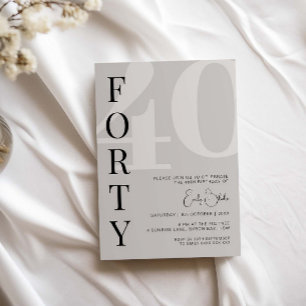 Invitation Beige minimaliste Quarante-40e fête d'anniversaire