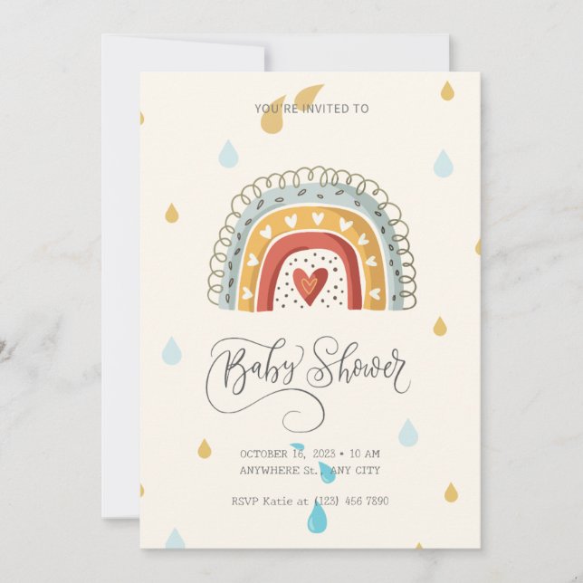 Invitation Beige Modern Cute Baby shower arc-en-ciel (Devant)