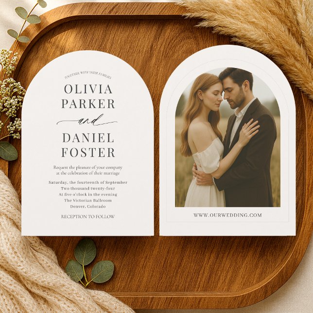 Invitation Beige Neutral Minimalist Photo Wedding  (Créateur téléchargé)