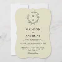 Beige neutre Simple Élégant Mariage Monogramme