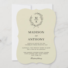 Invitation Beige neutre Simple Élégant Mariage Monogramme