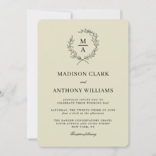 Invitation Beige neutre Simple Élégant Mariage Monogramme