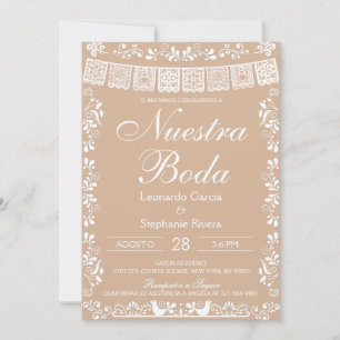 Invitation Beige Nuestra Boda Papel Picado Mariage