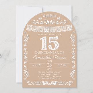 Invitation Beige Papel Picado Quinceañera 15e Anniversaire 