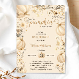 Invitation Beige Pastel Aquarelle Citrouille automne fleurs s