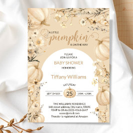 Invitation Beige Pastel Aquarelle Citrouille automne fleurs s