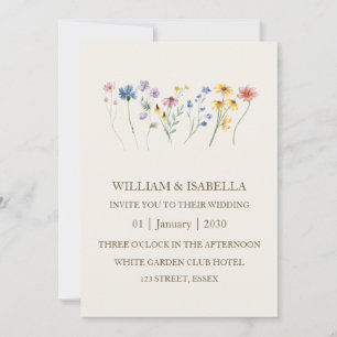 Invitation Beige Pastel Fleur sauvage Monogramme Photo