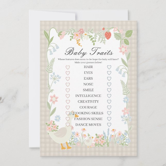 Invitation Beige Silly Goose Floral En vichy Baby Traits Jeu (Devant)