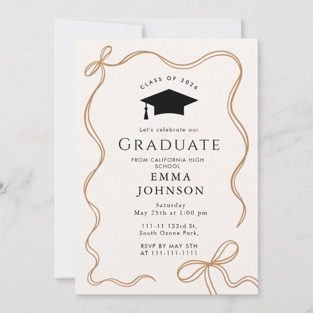 Invitation Beige Simple Line Doodles Graduation Party (Devant)