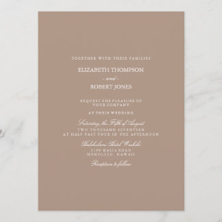 Invitation Beige Taupe Chaud avec Mariage blanc Détails