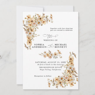 Invitation Beige Wild Flowers Wedding