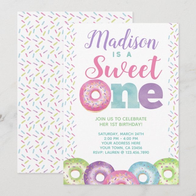 Invitation Beignet, bonbon un, ęr anniversaire (Devant / Derrière)